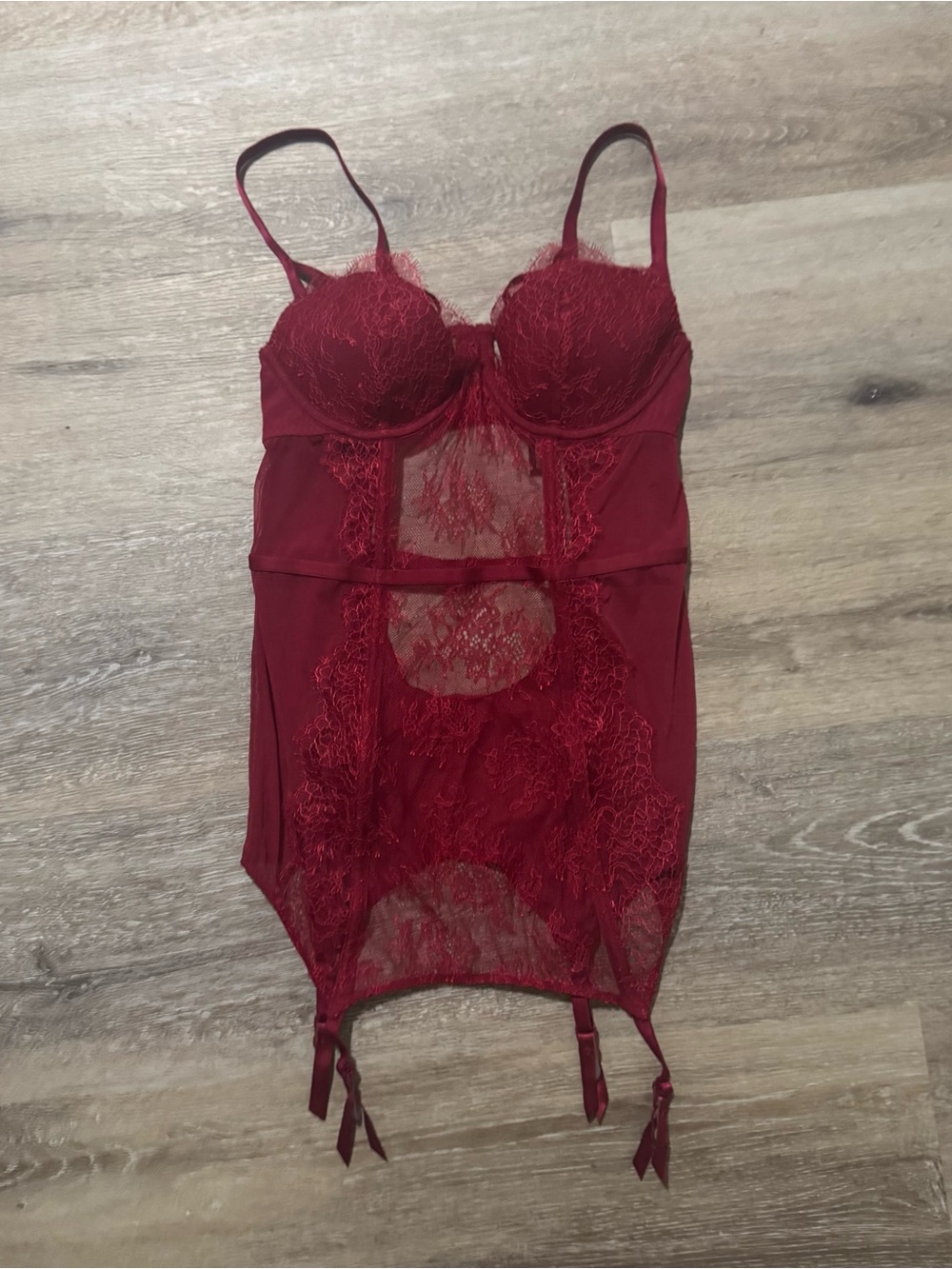 Victoria’s Secret Red Lace Garter Bustier Corset 34C